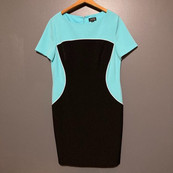 Tahari ASL Women Size 16 Plus Sheath Dress Colorblock Blue Black Knee Length - Picture 1 of 7